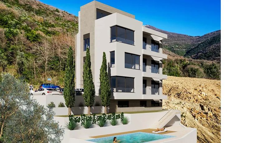 Land plot with a residential building with 8 apartments and a swimming pool in Donja Lastva
